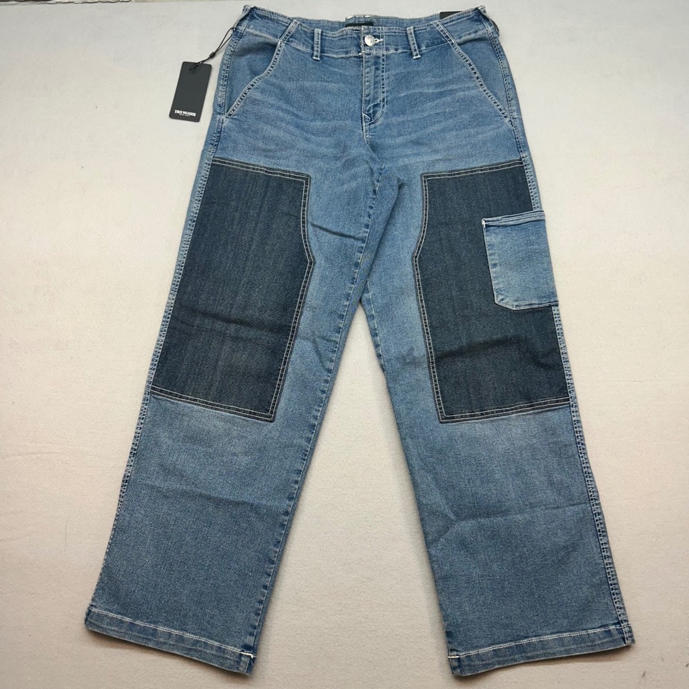 NWT True Religion Reverse Denim Carpenter Pants Light Wash Women's waist 30"